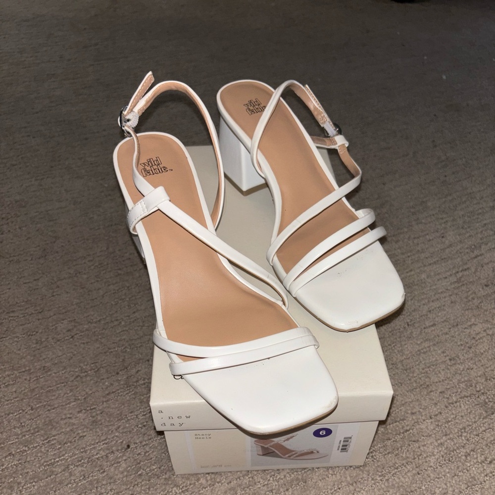 White Strappy Block Heels